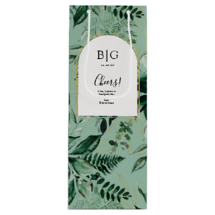 Elegant Sage Green Botanical wedding wine Gift Bag