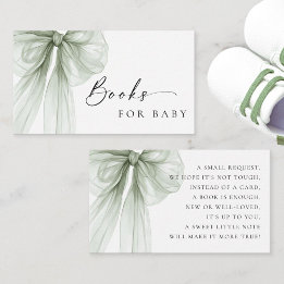 Elegant Sage Green Bow Baby Shower Books for Baby Enclosure Card