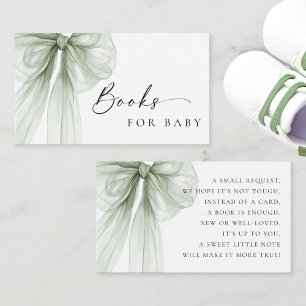 Elegant Sage Green Bow Baby Shower Books for Baby Enclosure Card