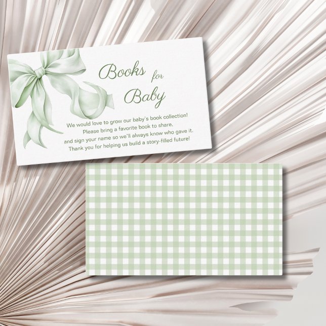 Elegant Sage Green Bow Baby Shower Books for Baby Enclosure Card (Creator Uploaded)
