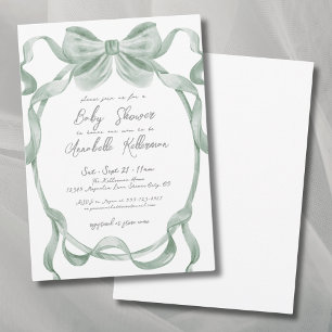Elegant Sage Green Bow Baby Shower Invitation
