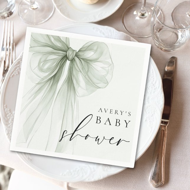 Elegant Sage Green Bow Baby Shower Napkins (Creator Uploaded)