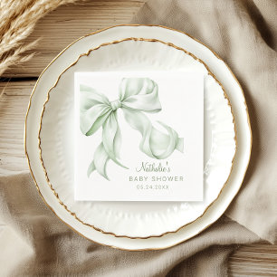Elegant Sage Green Bow Baby Shower Napkins