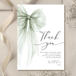 Elegant Sage Green Bow Baby Shower Thank You Card