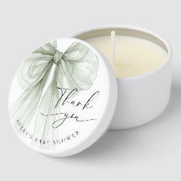 Elegant Sage Green Bow Baby Shower Thank You Mini Candle Favors