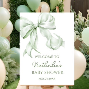 Elegant Sage Green Bow Baby Shower Welcome Sign