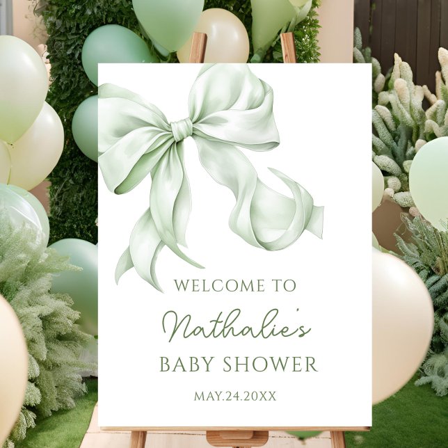 Elegant Sage Green Bow Baby Shower Welcome Sign (Creator Uploaded)