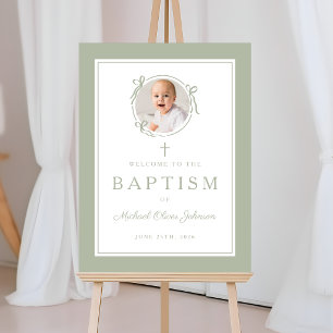 Elegant Sage Green Bow Baptism Photo Welcome Foam Board