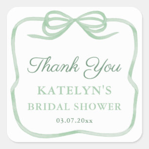 Elegant Sage Green Bow Bridal Shower Favor Square Sticker