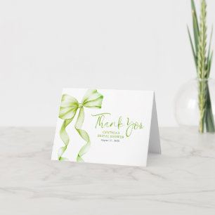 Elegant Sage Green Bow Bridal Shower Thank You Card
