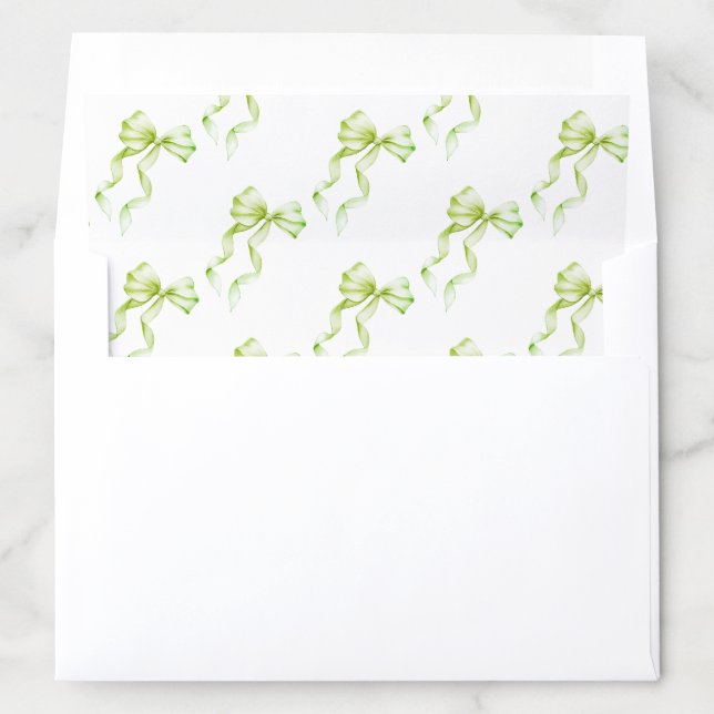 Elegant Sage Green Bow Coquette Bridal Shower Envelope Liner (In Envelope)