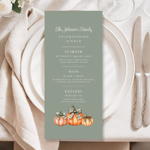 Elegant Sage Green Bow Pumpkins Thanksgiving Menu