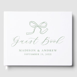 Elegant Sage Green Bow Wedding Guest Book