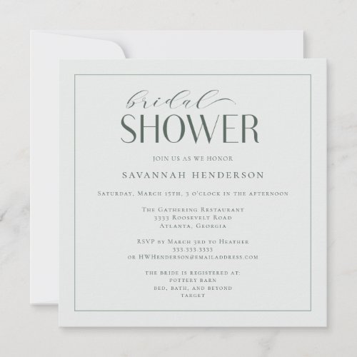 Elegant Sage Green Bridal Shower Classic Invitation