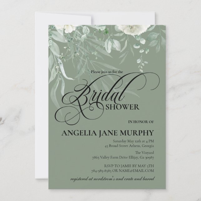 Elegant Sage Green Bridal Shower Invitation (Front)