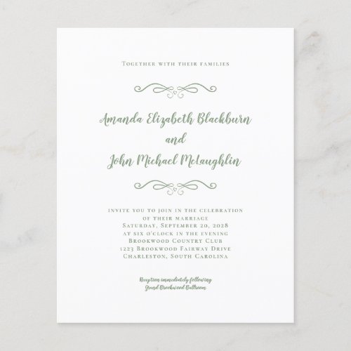 Elegant Sage Green Budget Wedding Chic Invitation