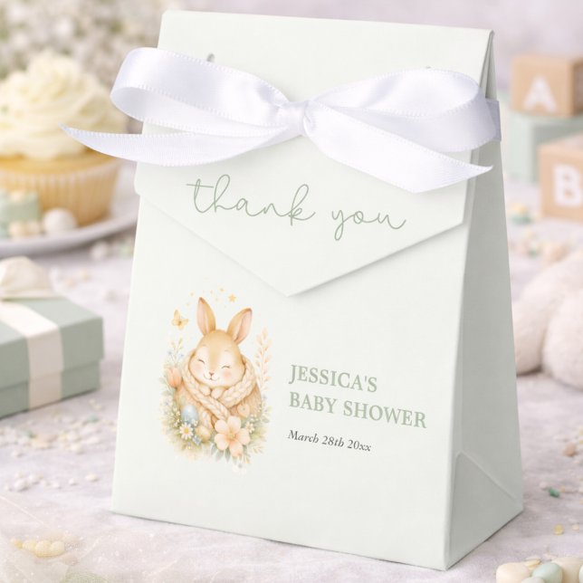 Elegant Sage Green Bunny Baby Shower Favor Boxes (Creator Uploaded)