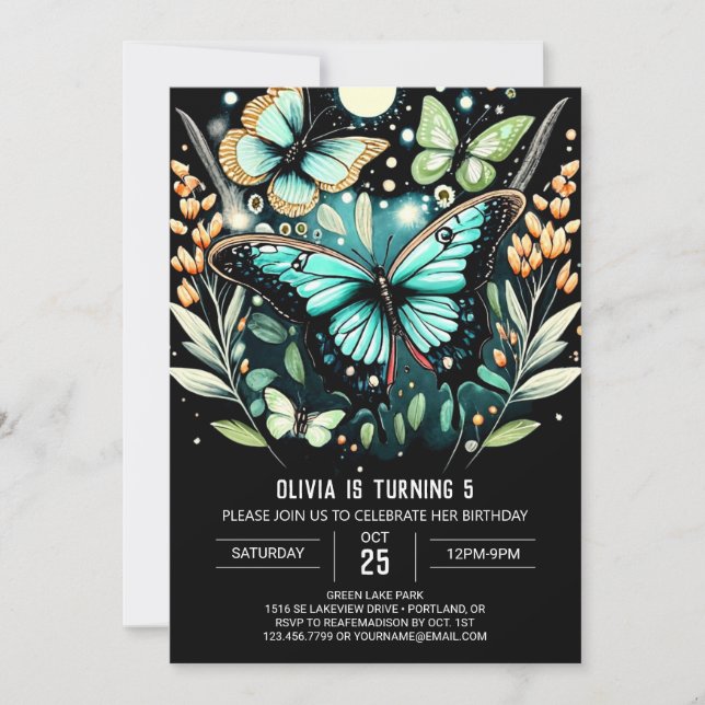 Elegant Sage Green Butterfly Birthday Invitation (Front)