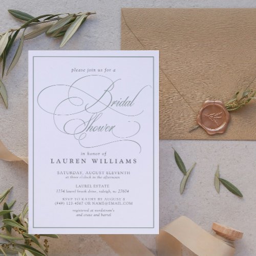 Elegant Sage Green Calligraphy Bridal Shower Invitation