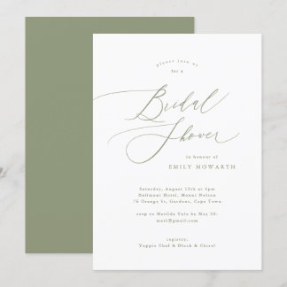 Elegant Sage Green Calligraphy Bridal Shower Invitation