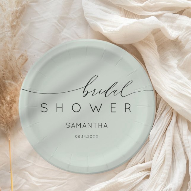 Elegant Sage green Calligraphy Bridal Shower Paper Plates (Creator Uploaded)