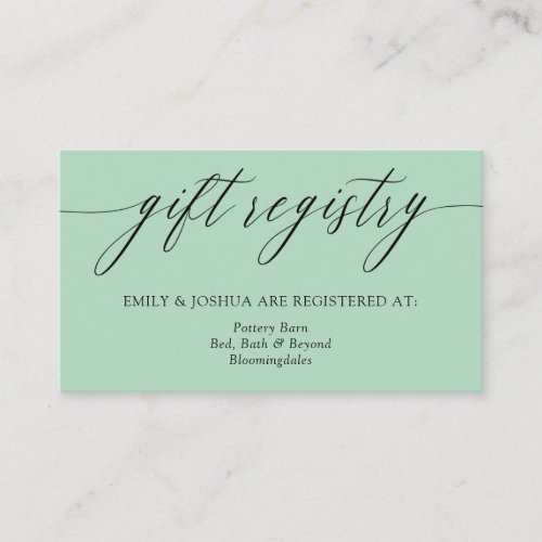 Elegant Sage Green Calligraphy Gift Registry Enclo Enclosure Card