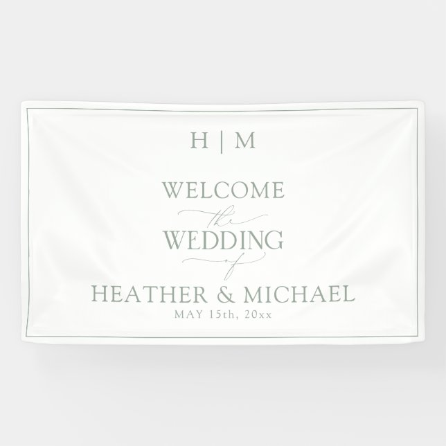 Elegant Sage Green Calligraphy Monogram Banner (Horizontal)