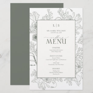 Elegant Sage Green Calligraphy Monogram Menu Card