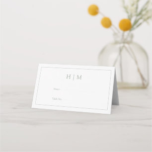 Elegant Sage Green Calligraphy Monogram Reception Place Card