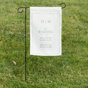 Elegant Sage Green Calligraphy Monogram Wedding Garden Flag