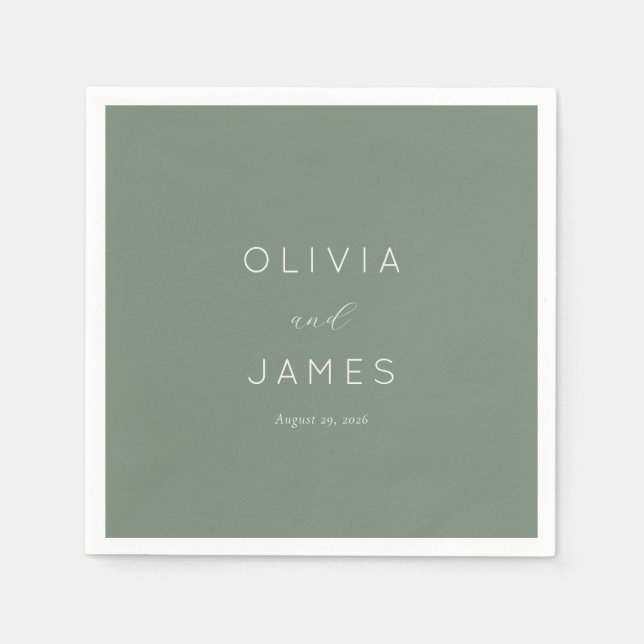 Elegant Sage Green Calligraphy Napkins (Front)
