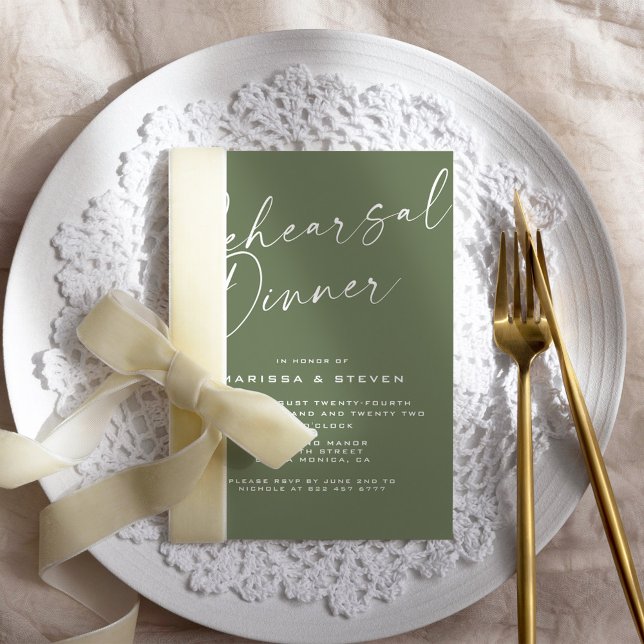 Elegant Sage Green Calligraphy Rehearsal Dinner  Invitation (Creator Uploaded)