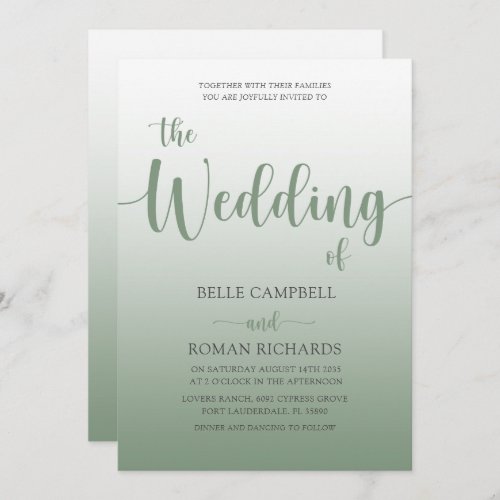 Elegant Sage Green Calligraphy Script Wedding  Invitation