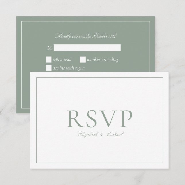 Elegant Sage Green Calligraphy Script Wedding RSVP Card (Front/Back)
