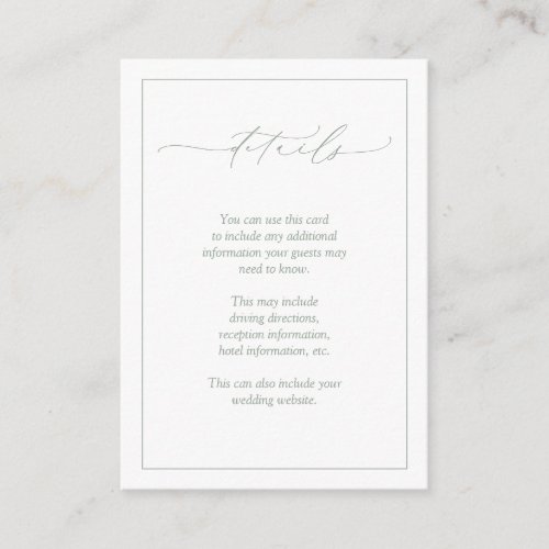 Elegant Sage Green Calligraphy Wedding Details