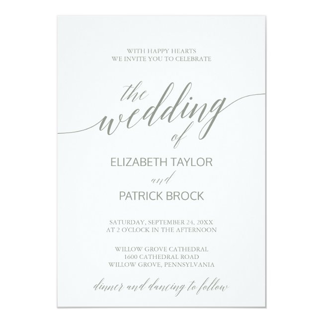 Elegant Sage Green Calligraphy Wedding Invitation