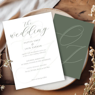 Elegant Sage Green Calligraphy Wedding Invitation
