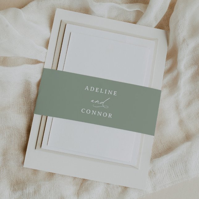 Elegant Sage Green Calligraphy Wedding Invitation Belly Band (Creator Uploaded)