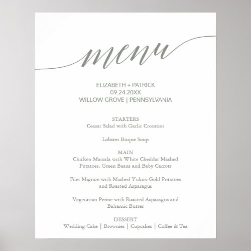 Elegant Sage Green Calligraphy Wedding Menu Sign