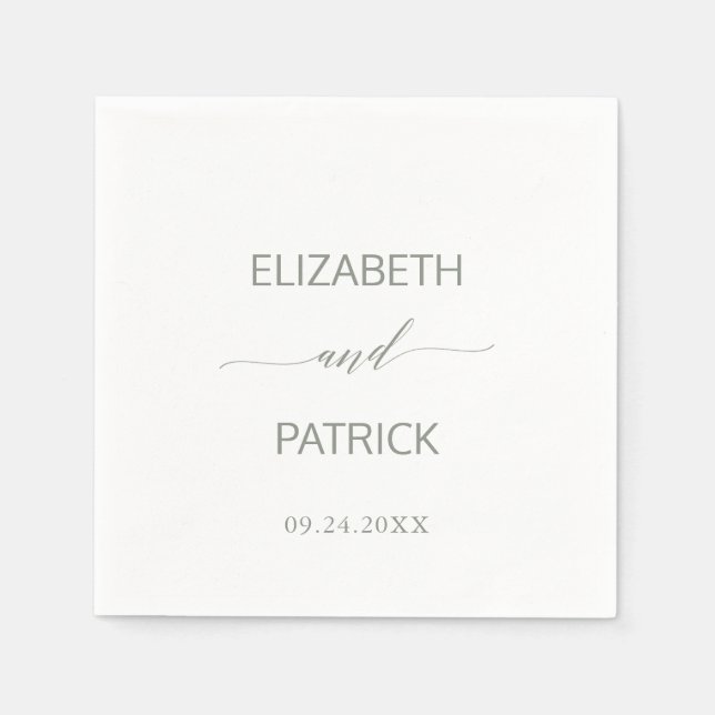 Elegant Sage Green Calligraphy Wedding Napkins (Front)
