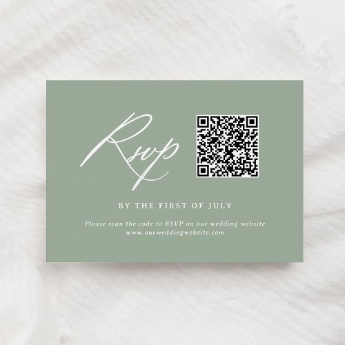 Elegant Sage Green Calligraphy Wedding QR code RSVP Card