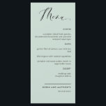 Elegant Sage Green Calligraphy Wedding / Reception Menu<br><div class="desc">Elegant sage green wedding or dinner reception Menu card. Contemporary, simple and elegant design with beautiful modern hand written calligraphy. Front and back background color in sage green tone. Ability to change both front and / or back background color by selecting "customize further". Design available in a variety of color...</div>