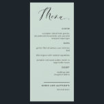 Elegant Sage Green Calligraphy Wedding / Reception Menu<br><div class="desc">Elegant sage green wedding or dinner reception Menu card. Contemporary, simple and elegant design with beautiful modern hand written calligraphy. Front and back background color in sage green tone. Ability to change both front and / or back background color by selecting "customize further". Design available in a variety of color...</div>
