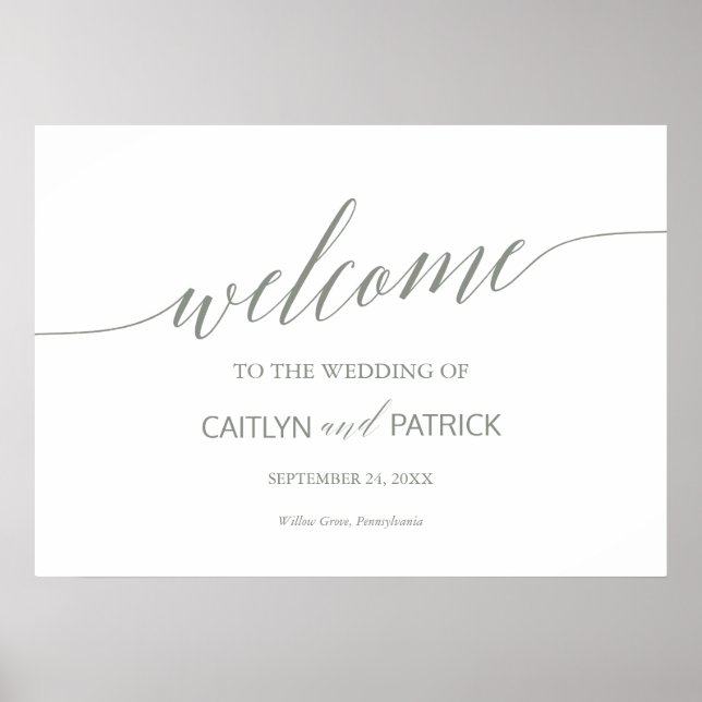 Elegant Sage Green Calligraphy Welcome Wedding Poster (Front)