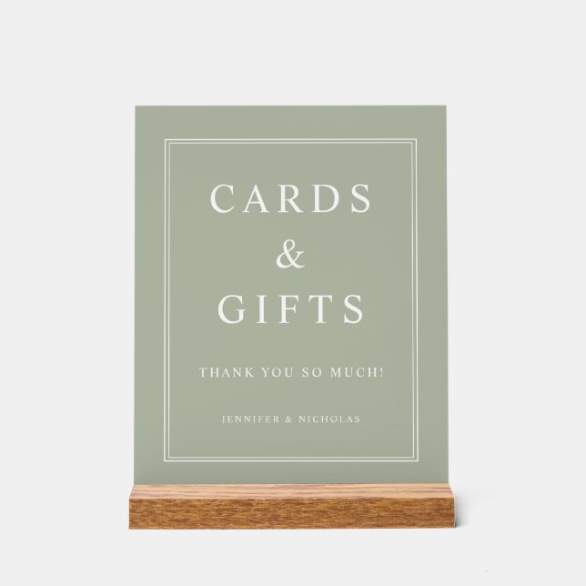 Elegant Sage Green Cards And Gifts Wedding Acrylic Sign (Front)