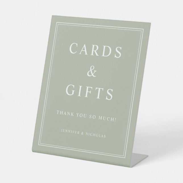 Elegant Sage Green Cards And Gifts Wedding Pedestal Sign (Front)