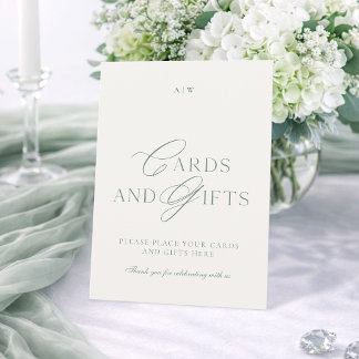 Elegant Sage Green Cards and Gifts Wedding Sign