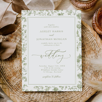 Elegant Sage Green Chinoiserie Wedding Invitation