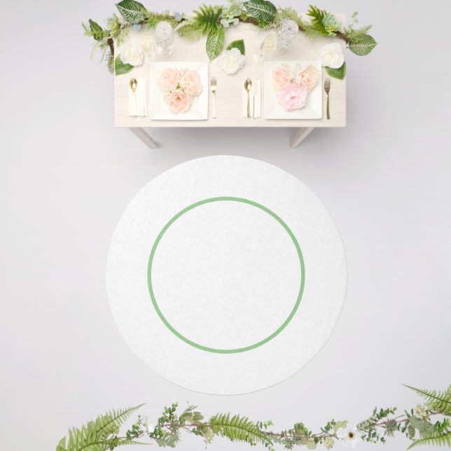 Elegant Sage Green Circular Pinstripe On White  Outdoor Rug (Insitu (Wedding 2))