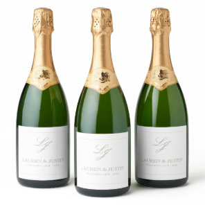 Elegant Sage Green Classic Monogram Script Wedding Sparkling Wine Label